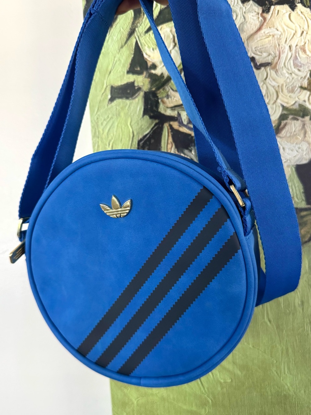 adidas Blue Round Crossbody Bag with Gold Trefoil